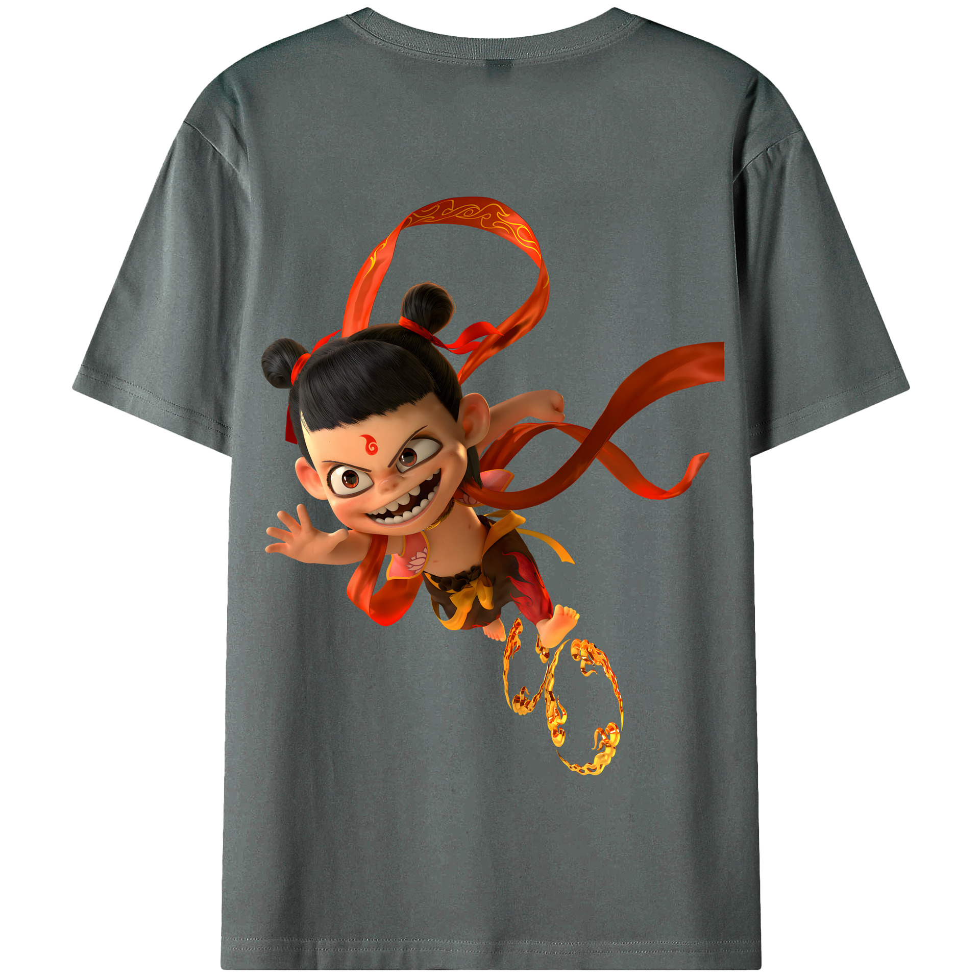 （画像用） Ne Zha 2 ナタ 魔童の大暴れ 綿100％半袖Tシャツ（背面プリント）